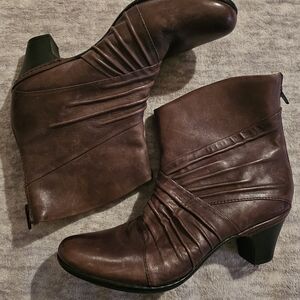 Rockport Cobb Hill Shannon rouched leather zip ankle boots Brown Womens 9.5 N